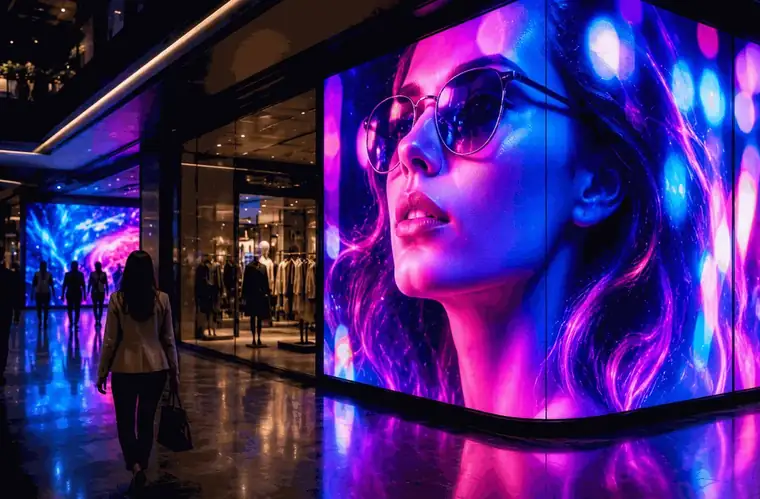 Conteúdo em painel de LED em fachada de loja