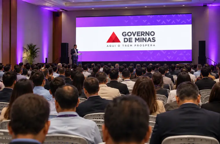 Painel de LED em apresentação do Governo de Minas